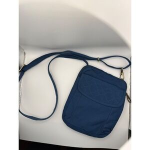 Travelon Anti-Theft Crossbody Bag Navy Blue Quilted Nylon Multiple Pockets